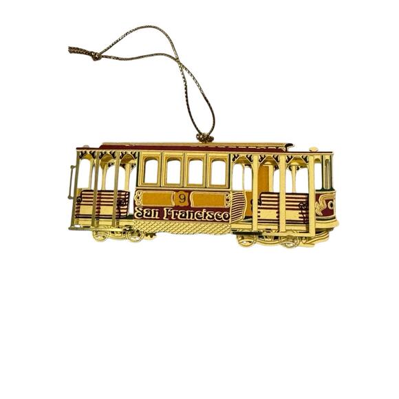 San Francisco Christmas Holiday Cable Car Gold Tone Metal Filigree MICO 1999 - Picture 1 of 5